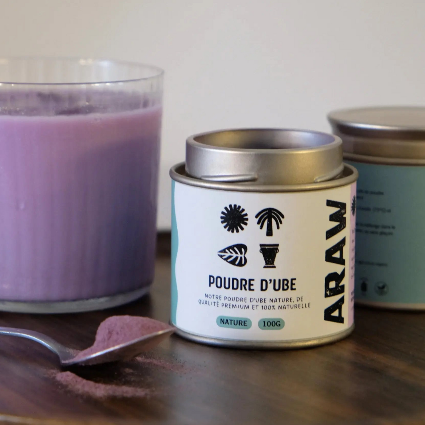 Poudre d’ube violette Araw La Nature en boîte métal 100g