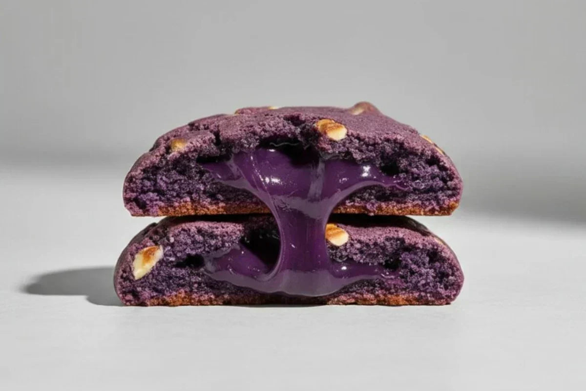Cookies ube chocolat blanc moelleux et naturellement violets, recette du chef Nicolas Paciello pour Araw Image