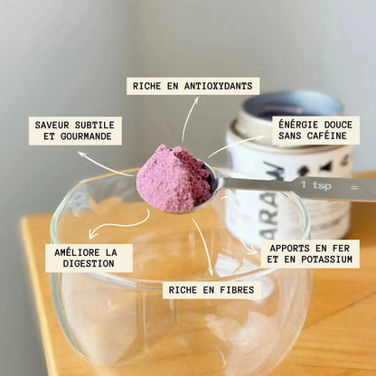 bienfaits Poudre d’ube Araw, source naturelle de fibres, antioxydants, fibres, gourmande et énergie sans caféine